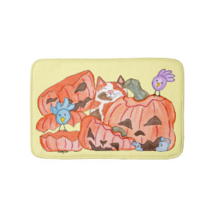 Halloween Kitty & Verbrijzelde Pompoenen Badmat