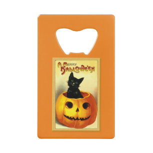 Halloween Kitty zit in Jack O Lantern Kredietkaart Flessenopener