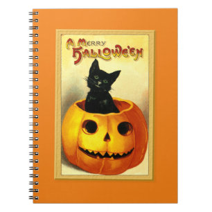 Halloween Kitty zit in Jack O Lantern Notitieboek