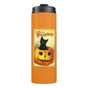 Halloween Kitty zit in Jack O Lantern Thermosbeker