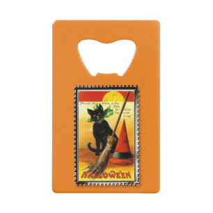 Halloween Kitty Zittende Heksenhoed Kredietkaart Flessenopener