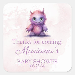 Halloween Kleine Monster Meisje Baby Shower Vierkante Sticker