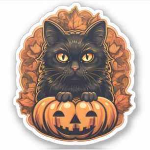 Halloween kleine zwarte kat & Sinaasappel Jack O l Sticker