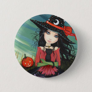 Halloween Knop Speld Heks Kat Kunst Ronde Button 5,7 Cm