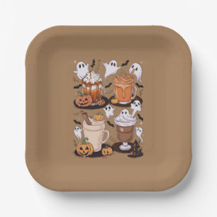 Halloween Koffie Cute Herfst Ijs Koffie Liefhebber Papieren Bordje
