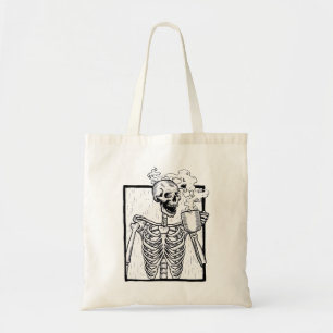 halloween koffie drink skelet tote bag