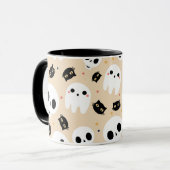 Halloween koffie Mok met schedel spook en kat (Voorkant links)