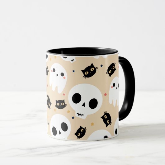 Halloween koffie Mok met schedel spook en kat (Voorkant rechts)