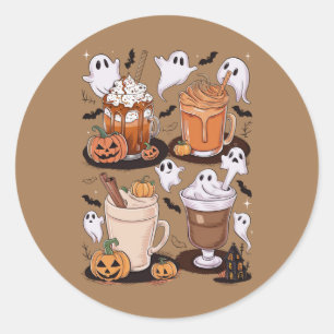 Halloween Koffie Schattigee Herfst Iced Coffee Lov Ronde Sticker