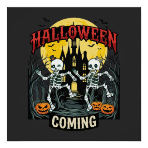 Halloween Komende Dansende Skeletten Kasteel Pompo Perfect Poster