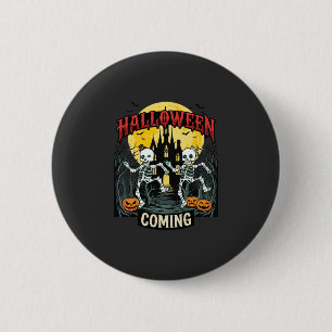 Halloween Komende Dansende Skeletten Kasteel Pompo Ronde Button 5,7 Cm