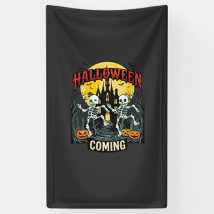 Halloween Komende Dansende Skeletten Kasteel Pompo Spandoek