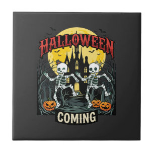 Halloween Komende Dansende Skeletten Kasteel Pompo Tegeltje