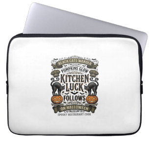 Halloween kookshirt vintage zwarte kat pompoen kit laptop sleeve
