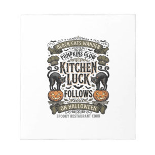 Halloween kookshirt vintage zwarte kat pompoen kit notitieblok