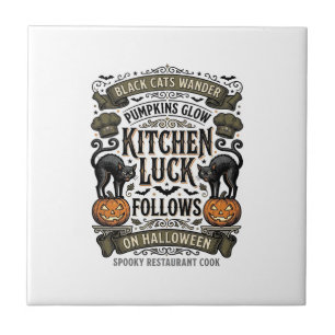 Halloween kookshirt vintage zwarte kat pompoen kit tegeltje