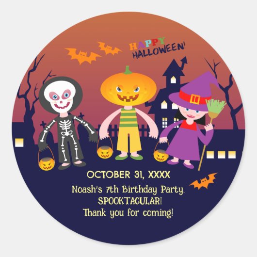 Halloween Kostuum Jongen Verjaardagsfeest Ronde Sticker (Voorkant)