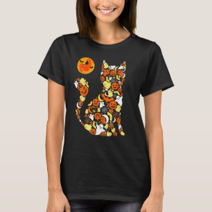 Halloween Kostuum Kat Pompoen Enge Heks Maan Vrouw T-shirt