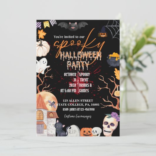 HALLOWEEN KOSTUUM PARTY/TRICK OR TREAT UITNODIGING (Staand voorkant)