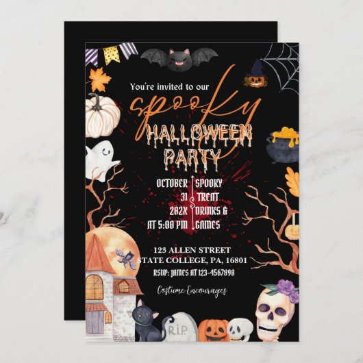 HALLOWEEN KOSTUUM PARTY/TRICK OR TREAT UITNODIGING (Voorkant / Achterkant)