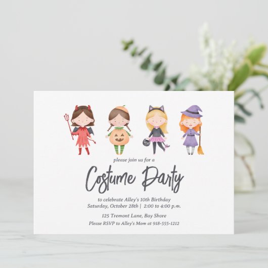 Halloween kostuum verjaardagsfeestje uitnodiging (Staand voorkant)