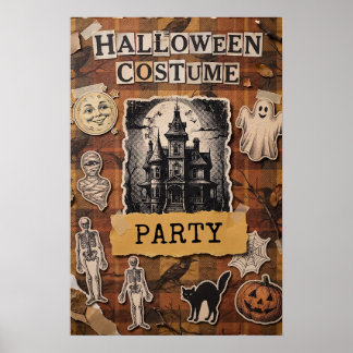 Halloween Kostuumfeest Poster Met Spokenhuis