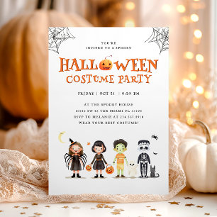 Halloween kostuumfeest Schattigee Kinder uitnodigi Kaart