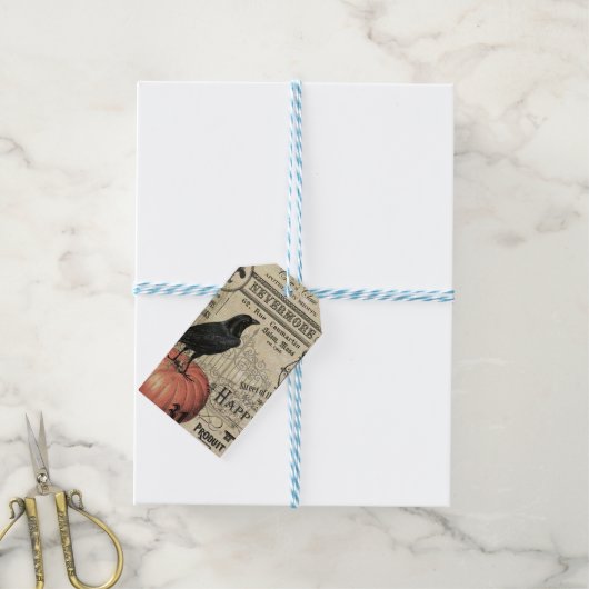 Halloween kraai en pompoen Cadeaulabel (Met Touw)