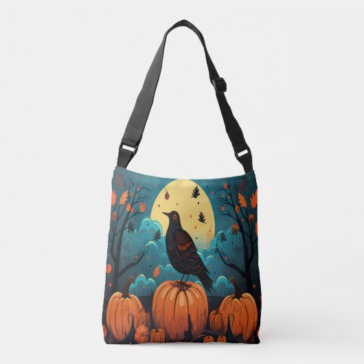 Halloween Kraai in het Pompoenbos Crossbody Tas (Voorkant)