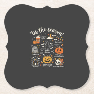 Halloween Krabbels Het Is Het Seizoen Heks Ontwerp Kartonnen Onderzetters