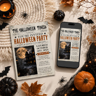 Halloween Kranten Uitnodiging, Halloween Feest Kaart