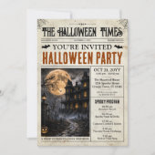 Halloween Kranten Uitnodiging met Programma (Voorkant)