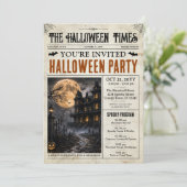 Halloween Kranten Uitnodiging met Programma (Staand voorkant)