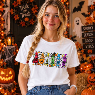 Halloween Krijtjes Leraren T-shirt Cute Spooky Ler