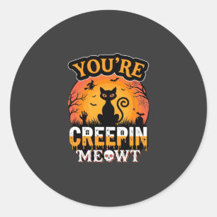 Halloween Kruipende Meowt Zwarte Kat Heks Ontwerp Ronde Sticker
