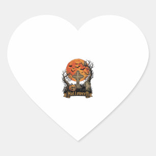 Halloween Kruis Grafsteen Schedel Pompoen Zwart Ka Hart Sticker