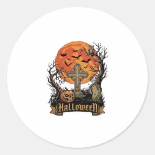 Halloween Kruis Grafsteen Schedel Pompoen Zwart Ka Ronde Sticker