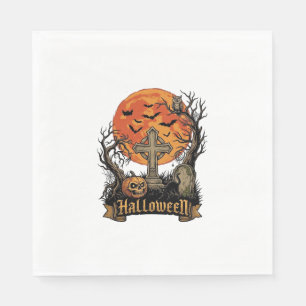 Halloween Kruis Grafsteen Schedel Pompoen Zwart Ka Servet