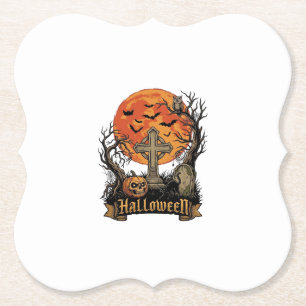 Halloween Kruis Grafsteen Schedel Pompoen Zwarte K Kartonnen Onderzetters