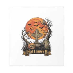Halloween Kruis Grafsteen Schedel Pompoen Zwarte K Notitieblok
