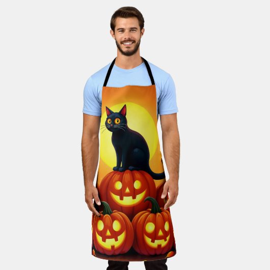 Halloween kunst met kat en volle maan schort (Gedragen)