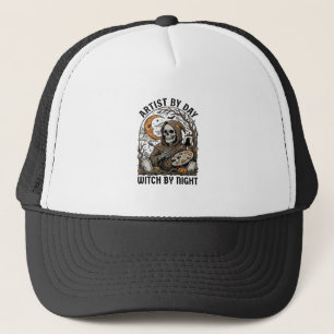 Halloween Kunstenaar Heks Vintage Gravure Kunst T- Trucker Pet