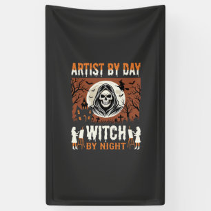 Halloween Kunstenaar overdag Heks 's nachts Ontwer Spandoek