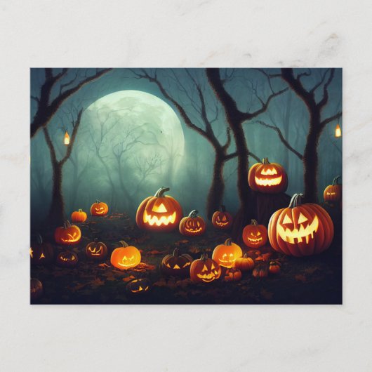Halloween Kürbisse in einem Wald bei Vollmond. Briefkaart (Voorkant)
