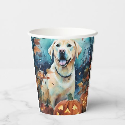 Halloween Labrador met pompoenen eng Papieren Bekers (Achterkant)