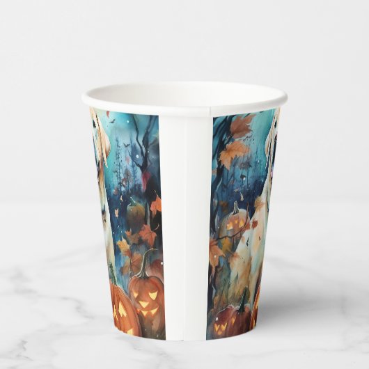 Halloween Labrador met pompoenen eng Papieren Bekers (Rechts)