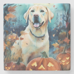 Halloween Labrador met pompoenen eng Stenen Onderzetter