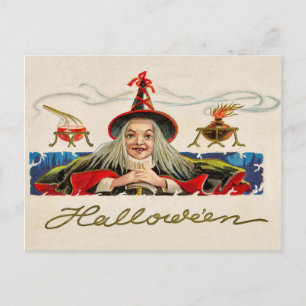 Halloween lachende heks, vintage vakantie briefkaart