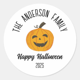 Halloween Lachende Pompoen Gezicht Gepersonaliseer Ronde Sticker