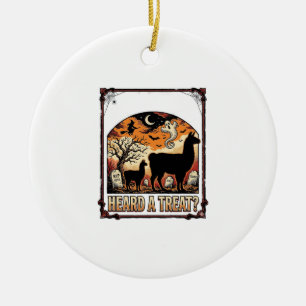 Halloween Lama Shirt Griezelige Behandeling Kerkho Keramisch Ornament